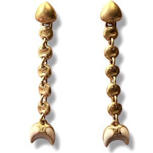 Stella & Dot Trevally Drop Earrings – White Enamel Crescent & Gold‑Tone